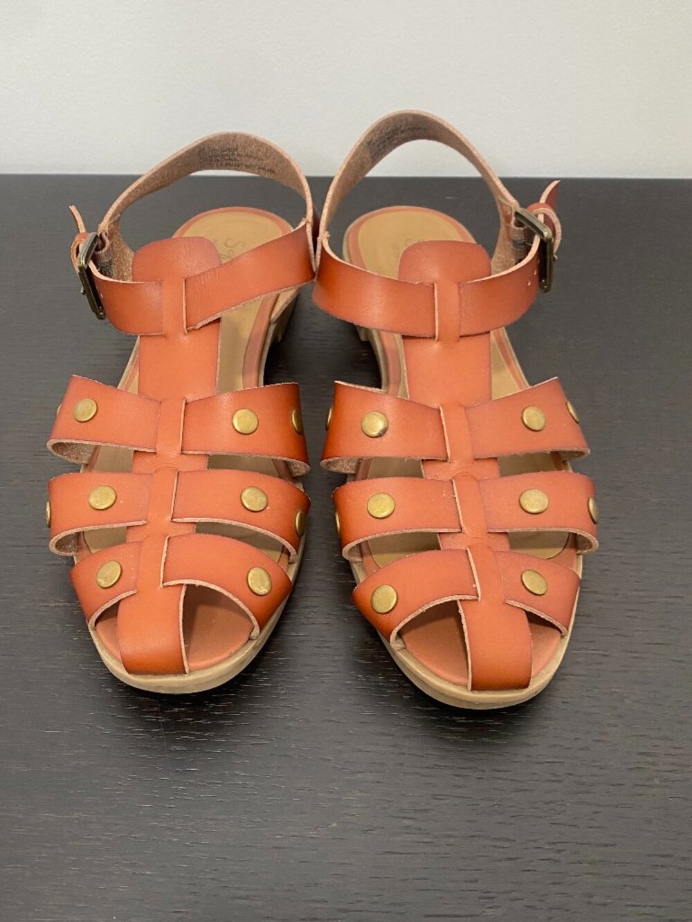 Share Seychelles Leather Sandals Debby Size 9 Brown Leather Studded Gladiator